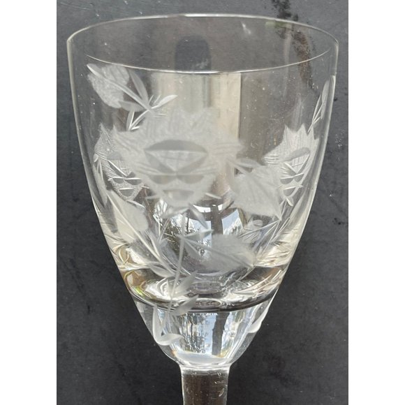 Vintage Etched Floral Crystal Sherry Cordial Glass 5.25" tall x 2.25" Set of 3 - Picture 3 of 15